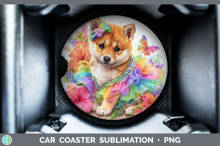 Dogs 03 Rainbow Summer Shiba Inu Car Coaster Sublimation De