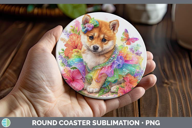 Dogs 03 Rainbow Summer Shiba Inu Round Coaster Sublimation C