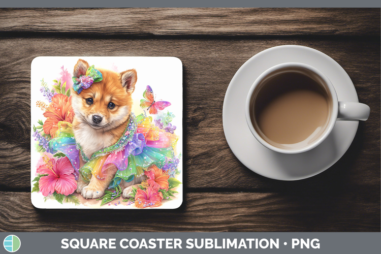 Dogs 03 Rainbow Summer Shiba Inu Square Coaster Sublimation