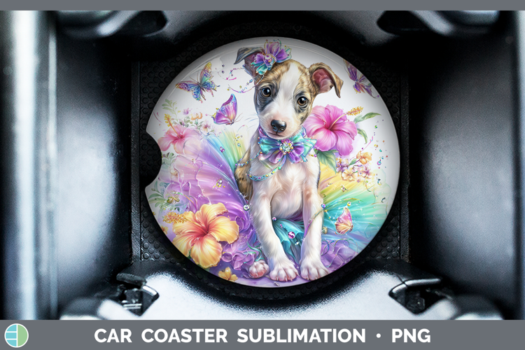 Dogs 03 Rainbow Summer Whippet Car Coaster Sublimation Desi