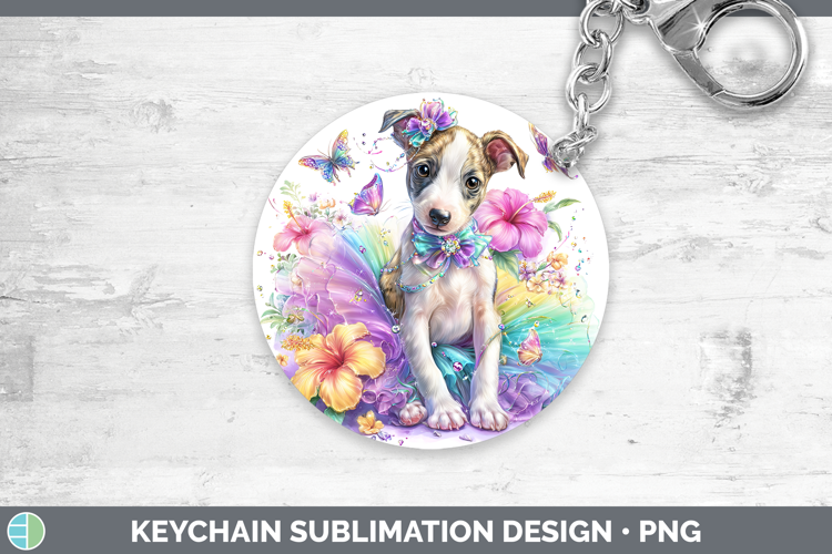 Dogs 03 Rainbow Summer Whippet Keychain Sublimation Keyring