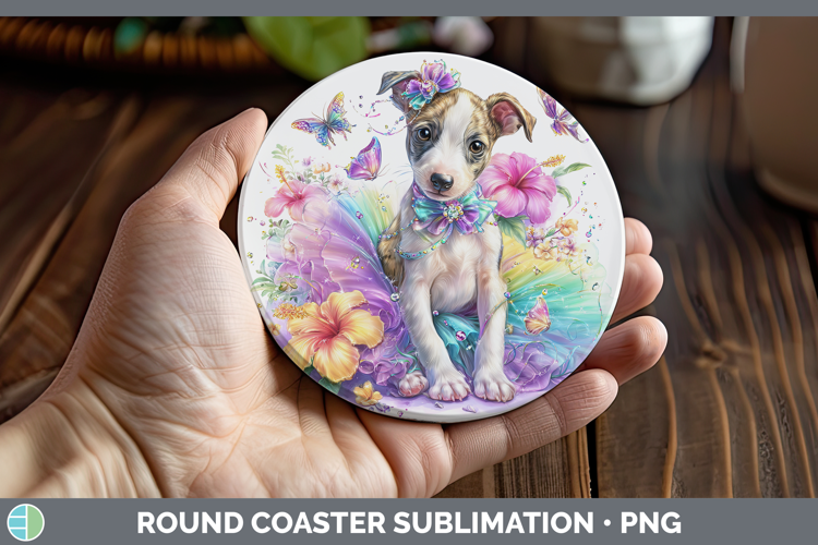 Dogs 03 Rainbow Summer Whippet Round Coaster Sublimation Coa