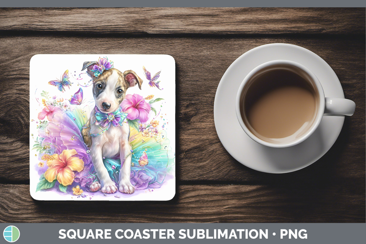 Dogs 03 Rainbow Summer Whippet Square Coaster Sublimation Co