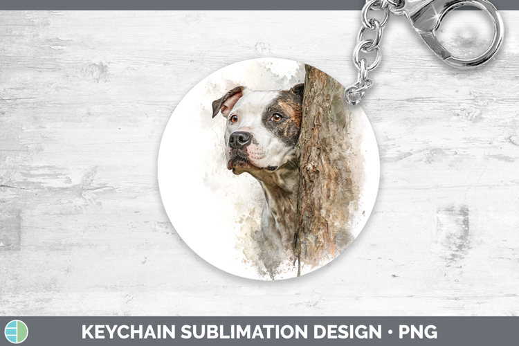 American Staffordshire Dogs 03 Tree Peek Keychain Sublimatio
