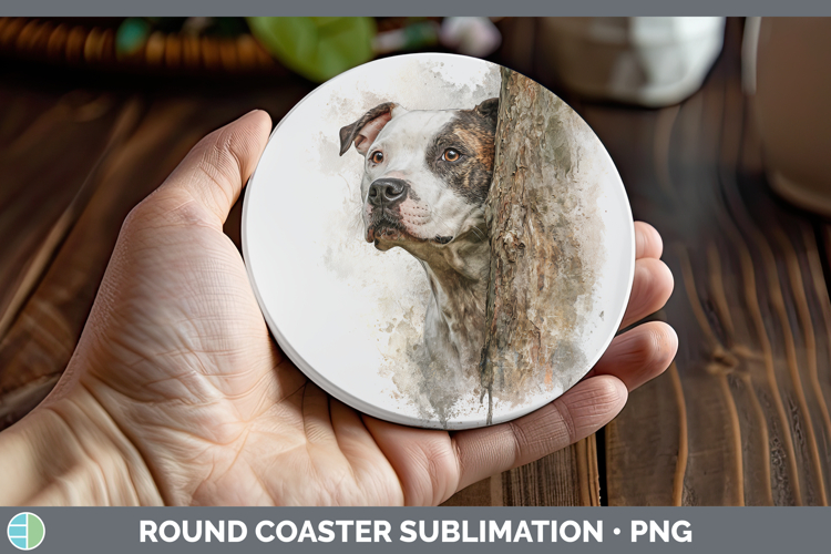 American Staffordshire Dogs 03 Tree Peek Round Coaster Subli