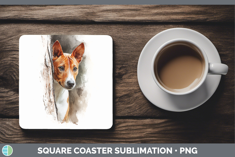Basenji Dogs 03 Tree Peek Square Coaster Sublimation Design