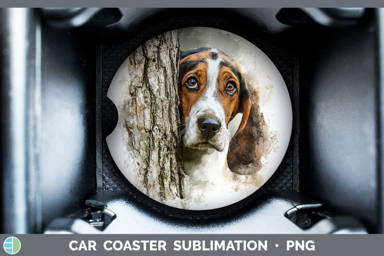 Basset Hound Dogs 03 Tree Peek Car Coaster Sublimation Desig