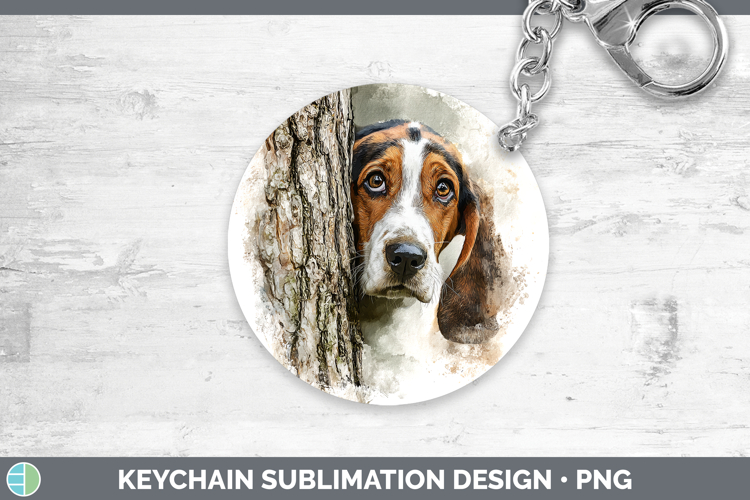 Basset Hound Dogs 03 Tree Peek Keychain Sublimation Design