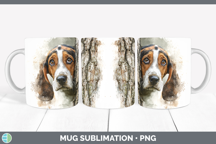Basset Hound Dogs 03 Tree Peek Mug Wrap Sublimation Design