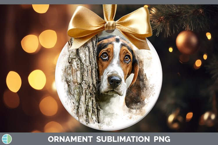 Basset Hound Dogs 03 Tree Peek Ornament Sublimation Design