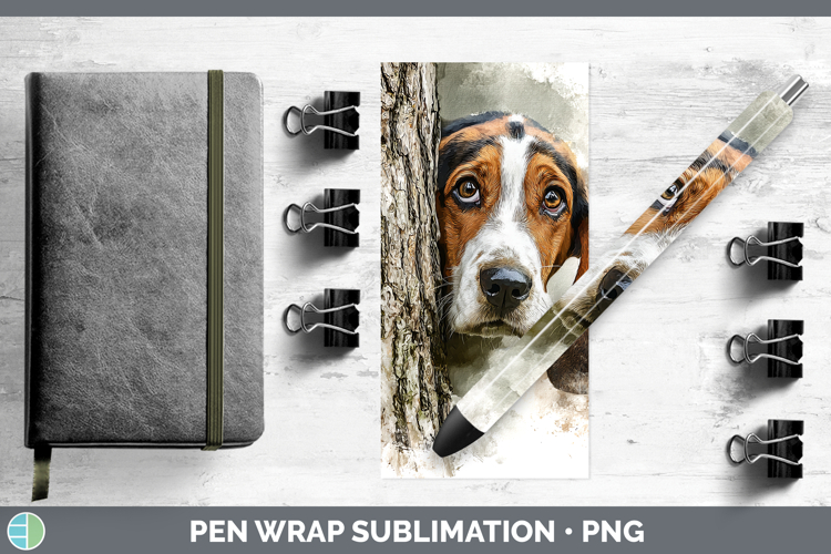 Basset Hound Dogs 03 Tree Peek Pen Wrap Sublimation Design