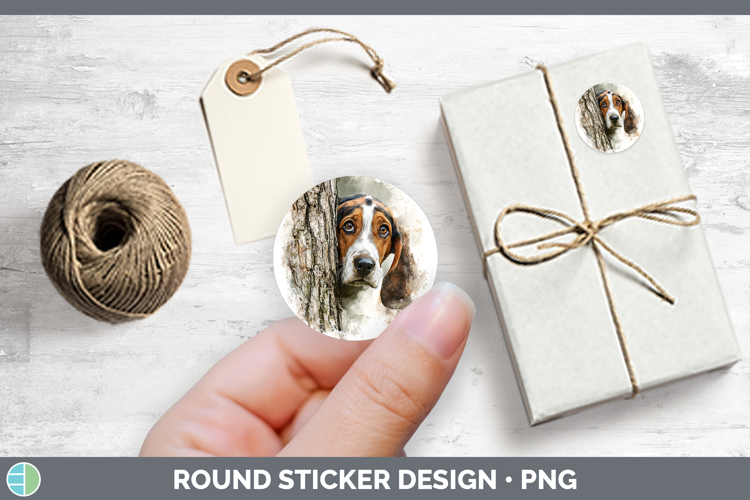 Basset Hound Dogs 03 Tree Peek Stickers Design