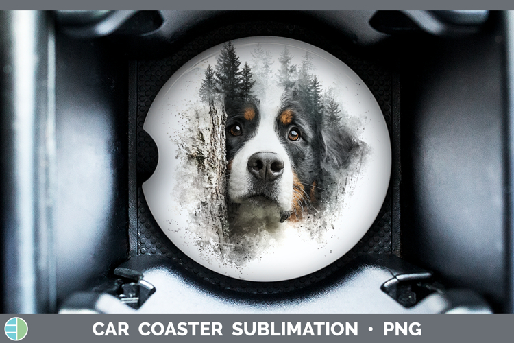 Bernese Mountain Dog Dogs 03 Tree Peek Car Coaster Sublimati