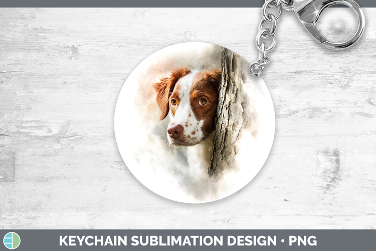Brittany Dog Dogs 03 Tree Peek Keychain Sublimation Design