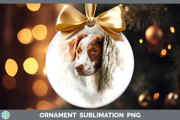 Brittany Dog Dogs 03 Tree Peek Ornament Sublimation Design