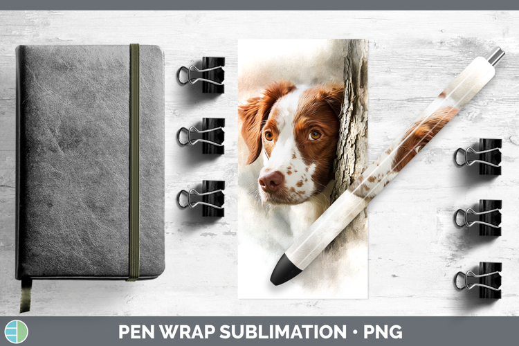 Brittany Dog Dogs 03 Tree Peek Pen Wrap Sublimation Design