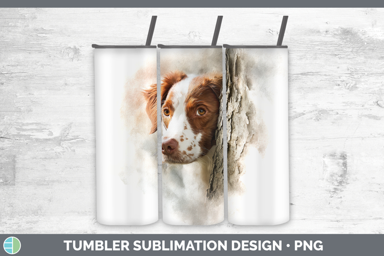 Brittany Dog Dogs 03 Tree Peek Tumbler Sublimation Design