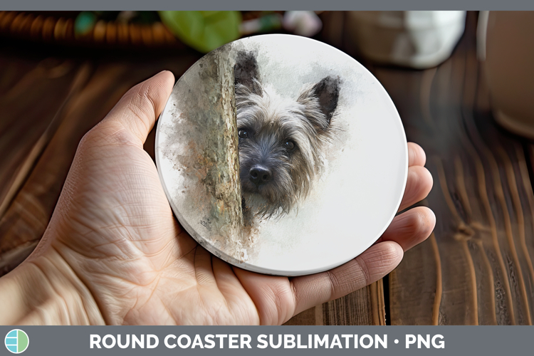 Cairn Terrier Dogs 03 Tree Peek Round Coaster Sublimation De