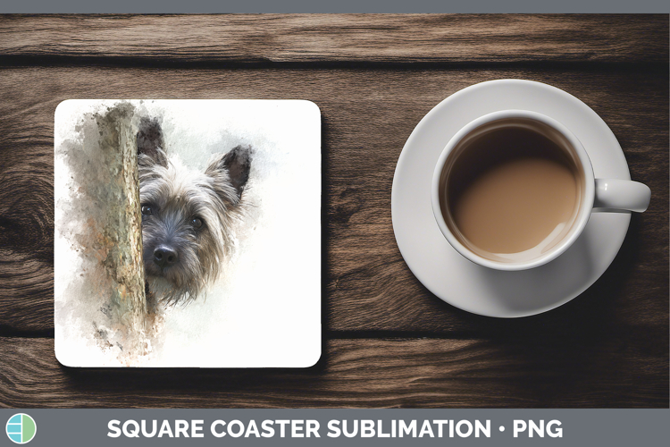 Cairn Terrier Dogs 03 Tree Peek Square Coaster Sublimation D