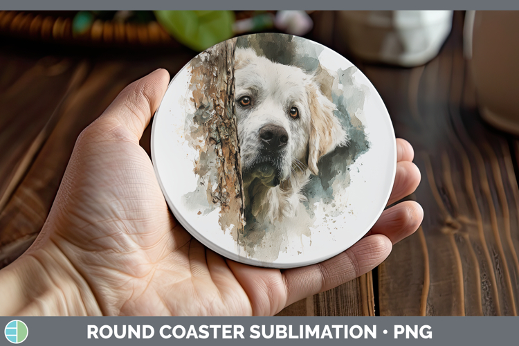 Great Pyrenees Dogs 03 Tree Peek Round Coaster Sublimation D
