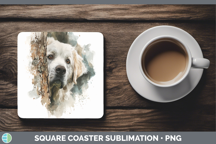 Great Pyrenees Dogs 03 Tree Peek Square Coaster Sublimation