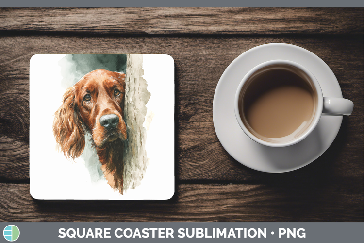 Irish Setter Dogs 03 Tree Peek Square Coaster Sublimation De