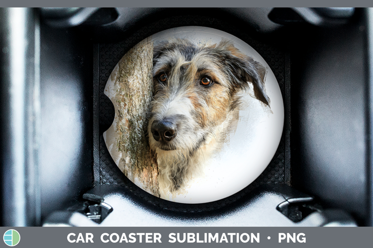 Irish Wolfhound Dogs 03 Tree Peek Car Coaster Sublimation D