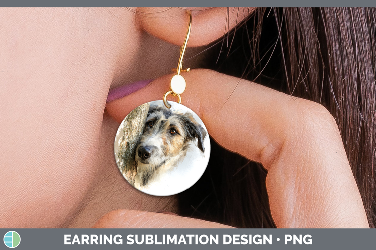 Irish Wolfhound Dogs 03 Tree Peek Round Earrings Sublimatio
