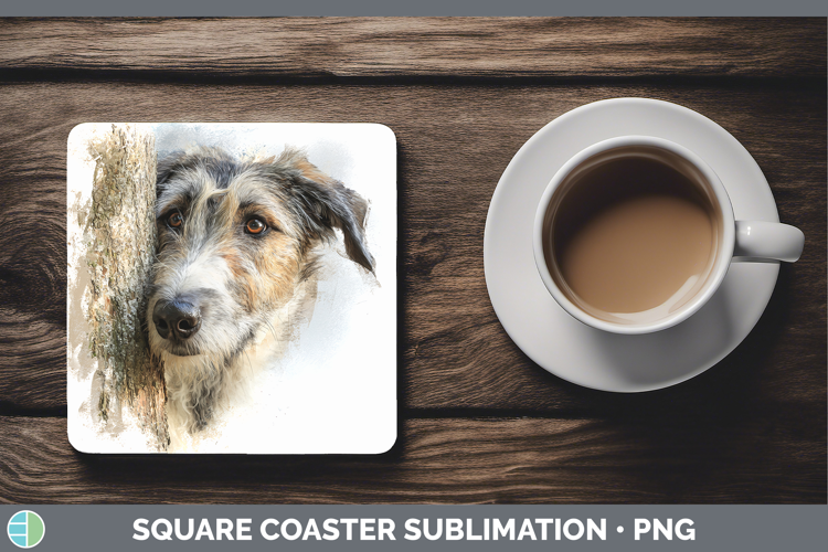 Irish Wolfhound Dogs 03 Tree Peek Square Coaster Sublimatio