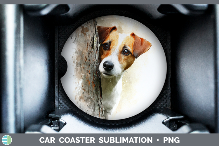 Jack Russell Terrier Dogs 03 Tree Peek Car Coaster Sublimati