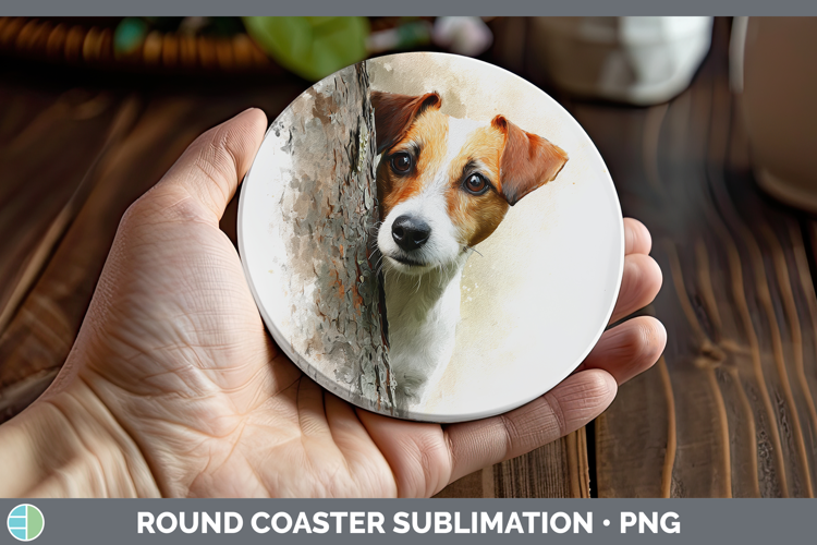 Jack Russell Terrier Dogs 03 Tree Peek Round Coaster Sublima