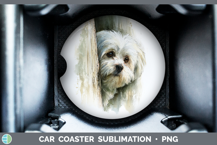 Maltese Dogs 03 Tree Peek Car Coaster Sublimation Design