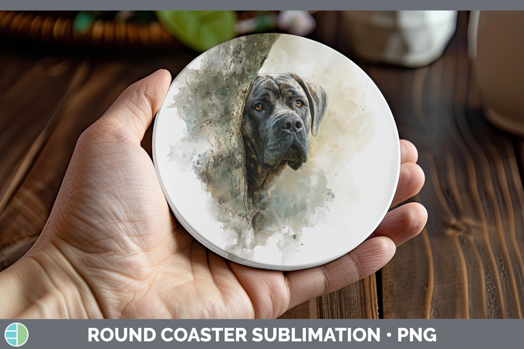 Mastiff Dogs 03 Tree Peek Round Coaster Sublimation Design