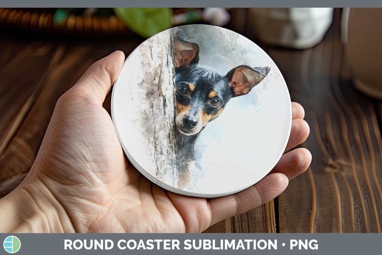 Miniature Pinscher Dogs 03 Tree Peek Round Coaster Sublimati