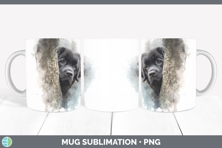Newfoundland Dogs 03 Tree Peek Mug Wrap Sublimation Design