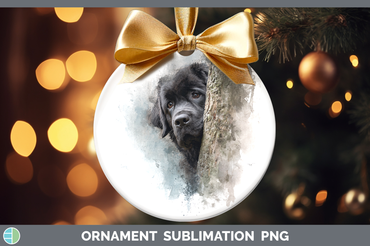 Newfoundland Dogs 03 Tree Peek Ornament Sublimation Design