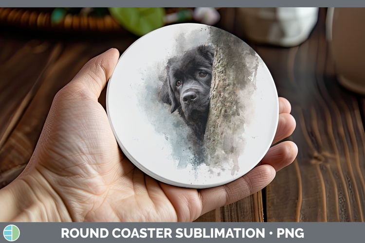 Newfoundland Dogs 03 Tree Peek Round Coaster Sublimation Des