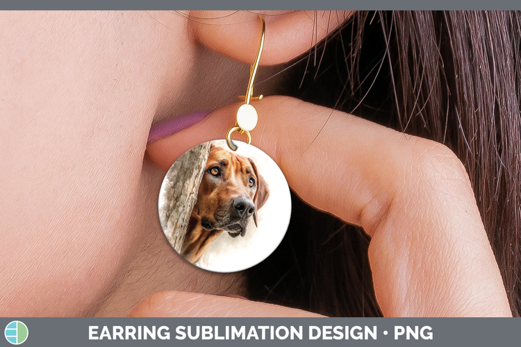 Rhodesian Ridgeback Dogs 03 Tree Peek Round Earrings Sublima