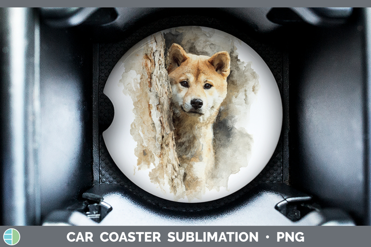 Shiba Inu Dogs 03 Tree Peek Car Coaster Sublimation Design