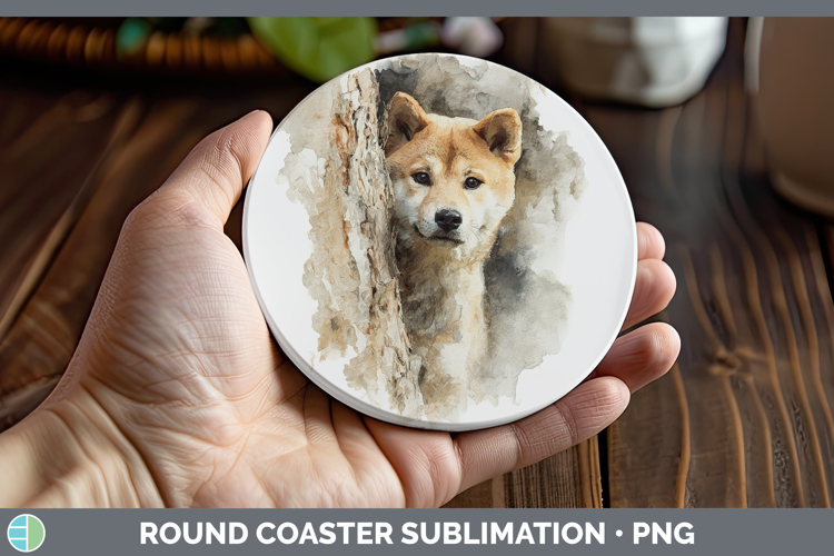 Shiba Inu Dogs 03 Tree Peek Round Coaster Sublimation Design