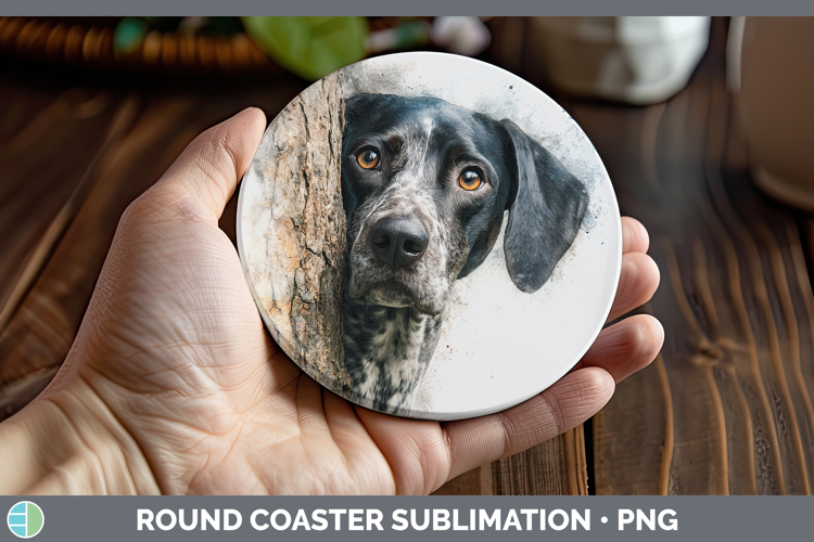 Shorthaired Pointer Dogs 03 Tree Peek Round Coaster Sublimat