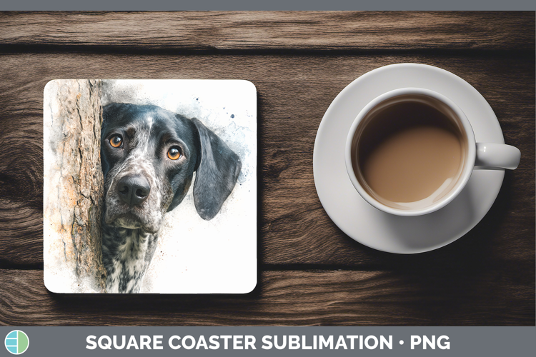 Shorthaired Pointer Dogs 03 Tree Peek Square Coaster Sublima