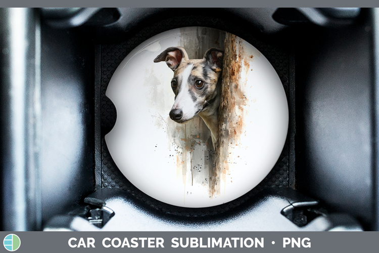 Whippet Dogs 03 Tree Peek Car Coaster Sublimation Design
