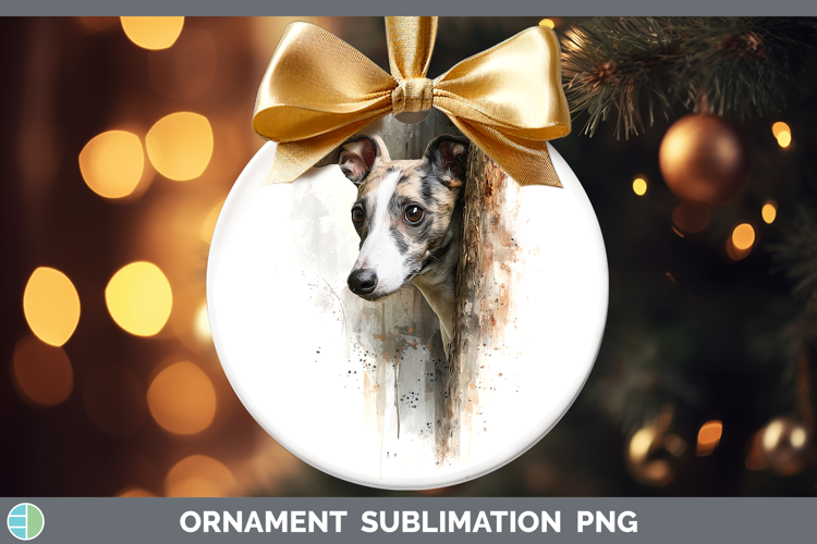 Whippet Dogs 03 Tree Peek Ornament Sublimation Design