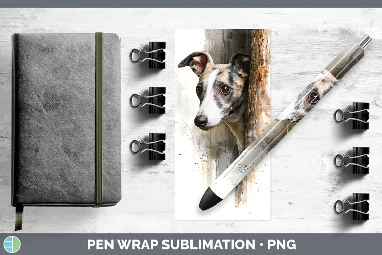 Whippet Dogs 03 Tree Peek Pen Wrap Sublimation Design