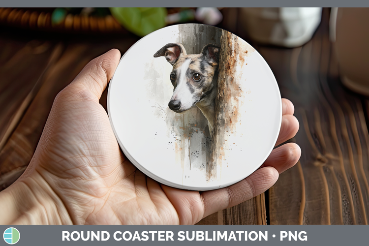 Whippet Dogs 03 Tree Peek Round Coaster Sublimation Design