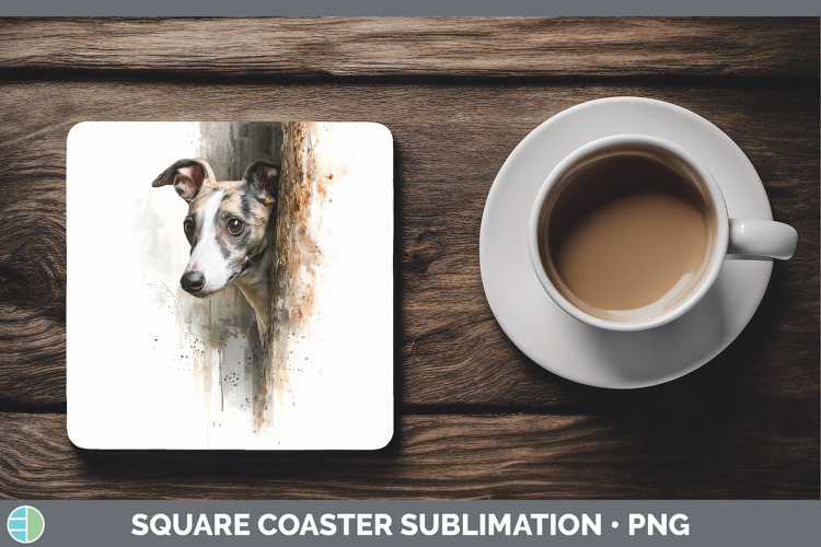 Whippet Dogs 03 Tree Peek Square Coaster Sublimation Design
