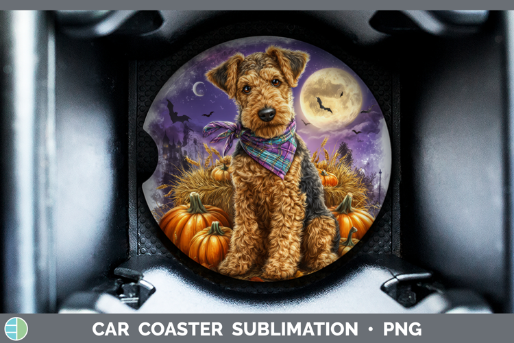 Airedale Terrier Car Coaster Dogs 04 Bandana Halloween Subli