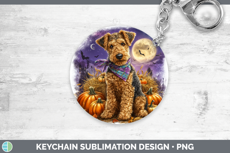 Airedale Terrier Keychain Dogs 04 Bandana Halloween Sublimat