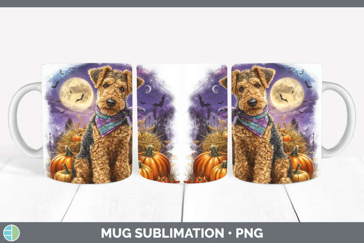 Airedale Terrier Mug Wrap Dogs 04 Bandana Halloween Sublimat